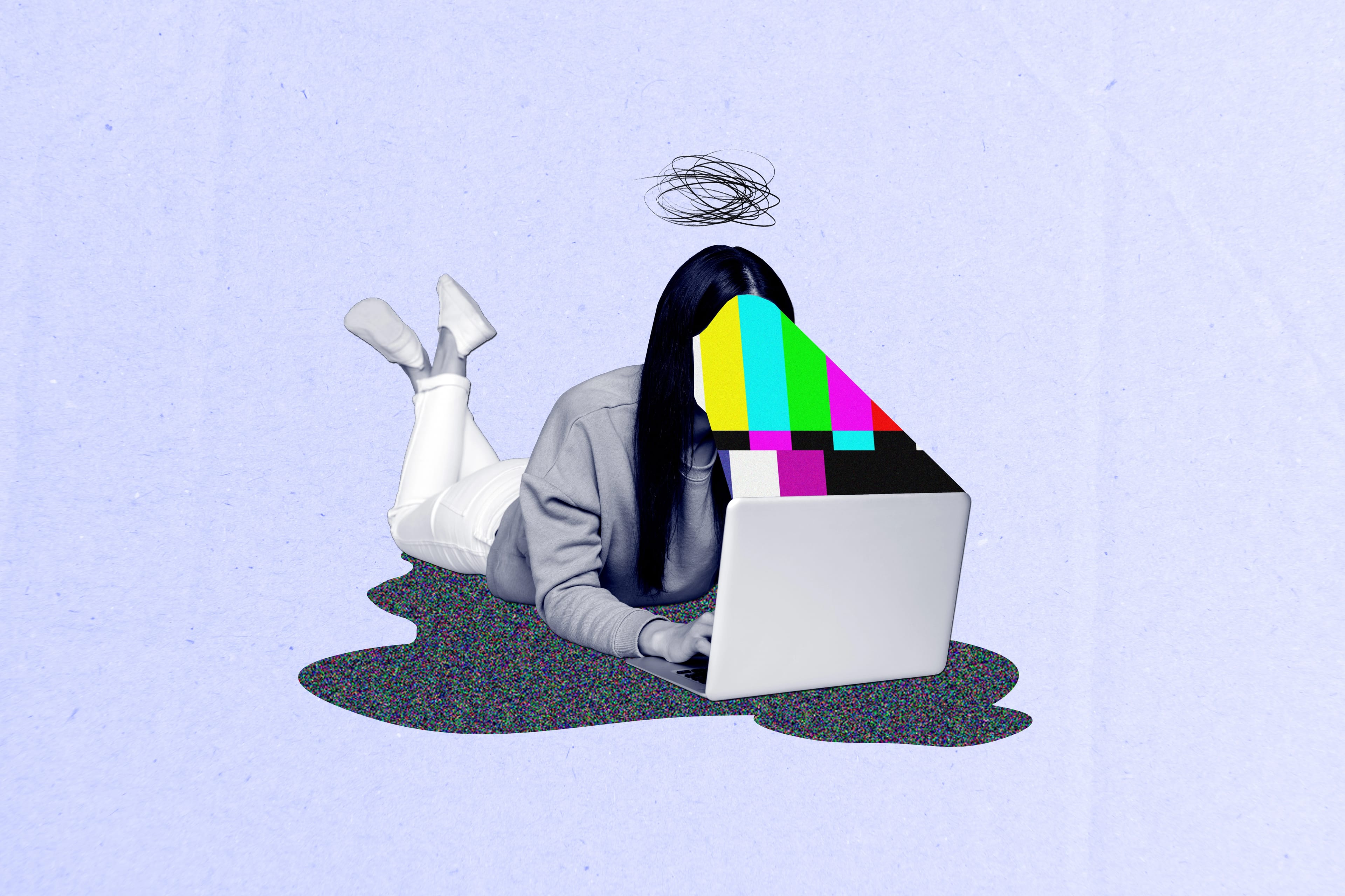 Photo,Collage,Artwork,Minimal,Picture,Of,Addicted,Lady,Watching,Propaganda